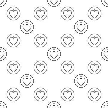 Hearts Card Suit in Circle vector outline seamless pattern Stock Illustration