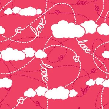 Hearts Clouds Love Seamless Pattern 스톡 일러스트