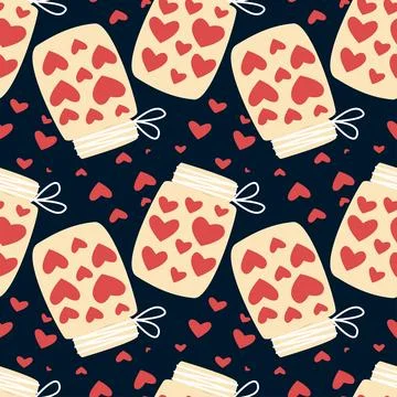 Hearts collected in jars seamless pattern Illustrazione stock