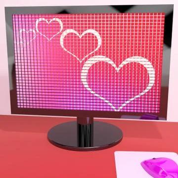Hearts on computer screen showing love and online dating 스톡 일러스트