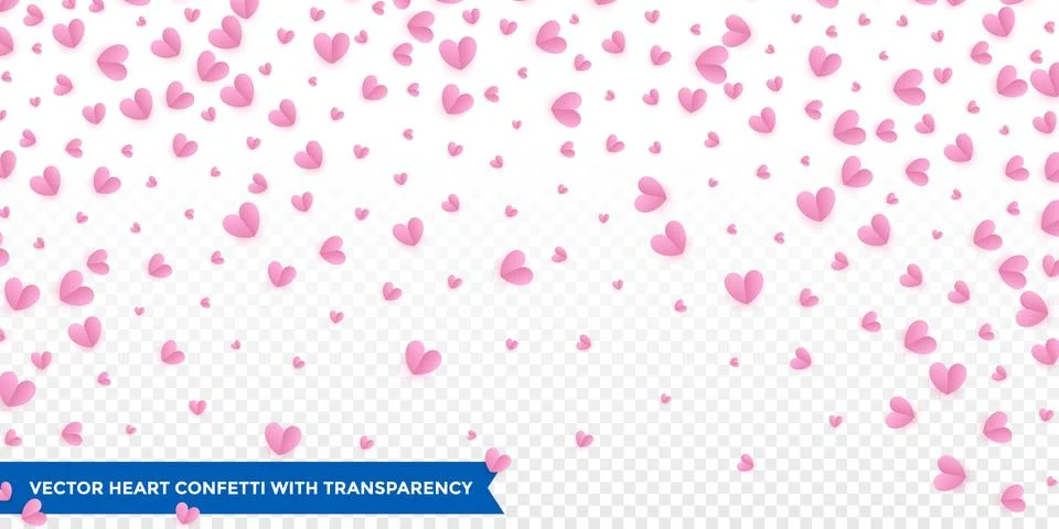Hearts confetti pattern on transparent background for Valentines Day or weddi Stock Illustration