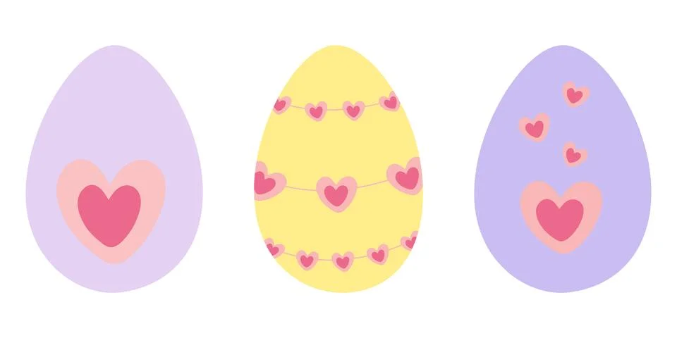 Hearts Decorated Easter Eggs in trendy lavender Yellow and Violet Easter Stock Illustration