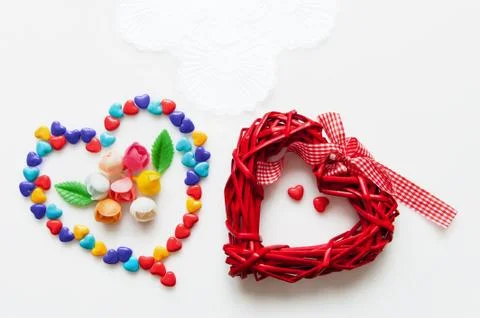 Hearts of different material on a white background Stock Photos