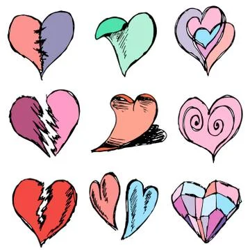 Hearts. Drawn by hand. Vector Stock Illustration