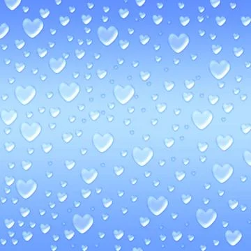 Hearts like droplets blue background Stock Illustration