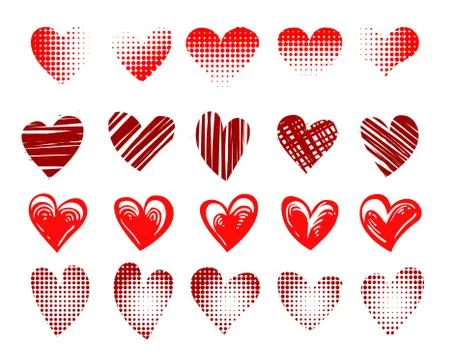 Hearts Emblem Drawn in Different styles Set Stock Illustration