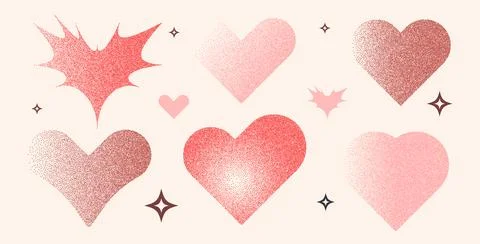 Hearts figures with grain noise gradient texture. Y2k retro coquette stippling Stock Illustration