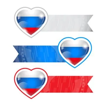 Hearts with flags and ribbons Stock Illustration