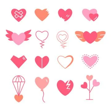 Hearts flat icon set in pink colors Stock Illustration