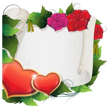 Hearts, flowers and parchment Stock Illustration