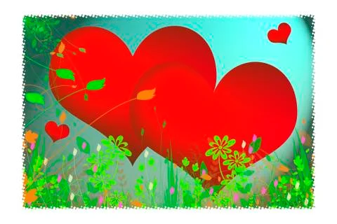 Hearts on flowers Stock Illustration
