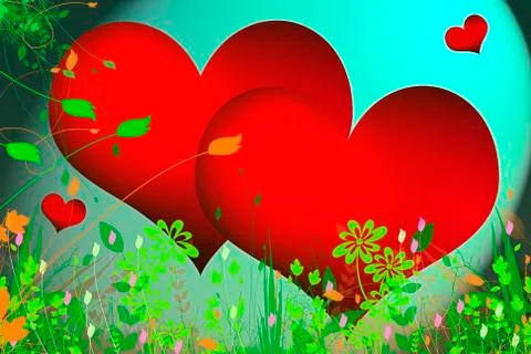 Hearts on flowers Stock Illustration