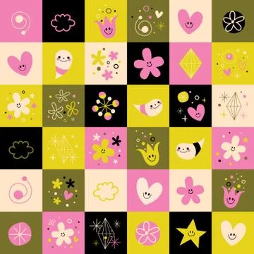Hearts flowers nature pattern Stock-Illustration
