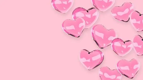 Hearts frame. Valentines day banner. Glass shiny 3d hearts. Love symbols. Stock-Illustration