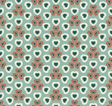 Hearts - Geometric Pattern (Dark Green, Soft Green, Orange, Cream) Stock Illustration
