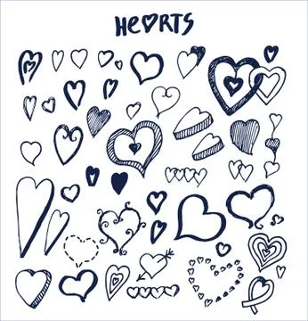 Hearts Hand Drawn Elements Written by Ink Pen イラスト素材