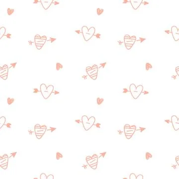 Hearts hand drawn repeat seamless pattern Illustrazione stock