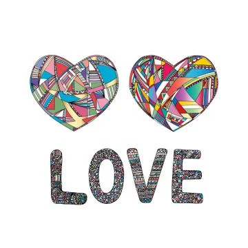 Hearts hand drawn vector background. Abstract stylized love illustration Stock Illustration