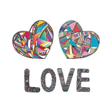 Hearts hand drawn vector background. Abstract stylized love illustration Stock Illustration