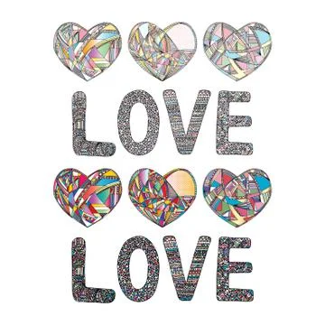 Hearts hand drawn vector background. Abstract stylized love illustration Stock Illustration