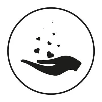 Hearts in hand. Vector icon. Simple filled hands holding heart icon. On white Stock Illustration