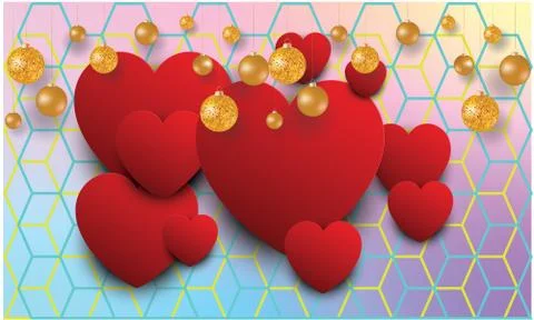 Hearts on honeycomb texture with globe Stock Illustration