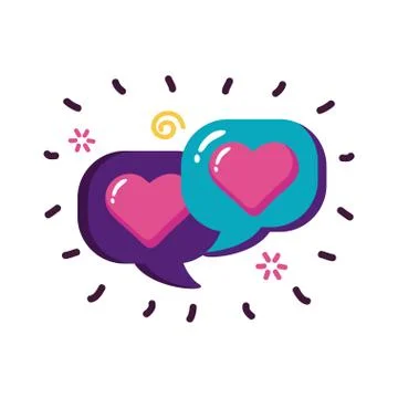 Hearts inside communication bubbles flat style icon vector design Illustrazione stock