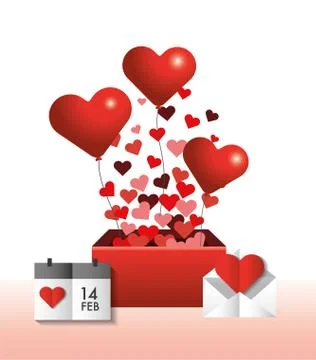 Hearts inside present gift and calendar to valentine day Stock Illustration