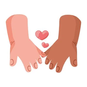 Hearts with interracial hands Stock Illustration