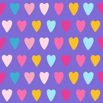 Hearts multicolor seamless pattern romantic trendy boundless print background Stock Illustration