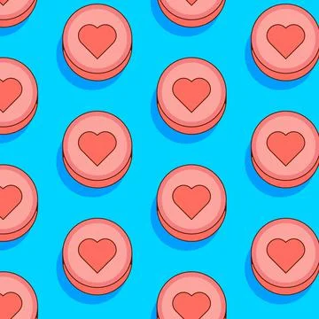 Hearts pills candy seamless pattern on blue background Stock Illustration
