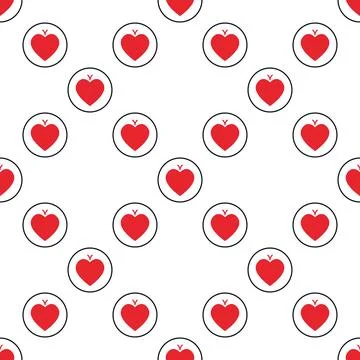 Hearts Playing Card Suit in Circle vector solid red seamless pattern or bac.. Stock Illustration