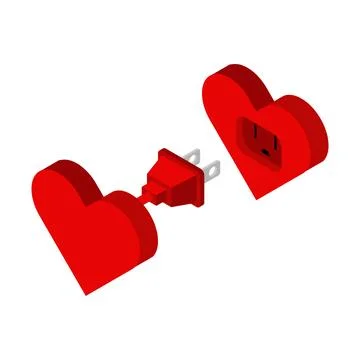 Hearts with plug and socket. Concept mutual love. Illustrazione stock