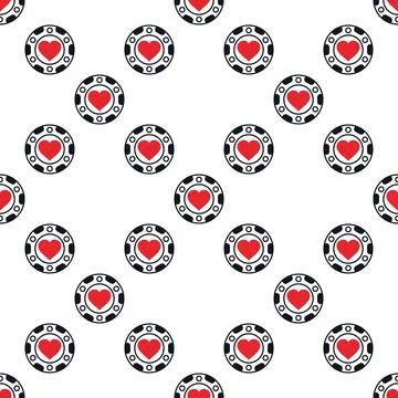 Hearts Poker Chip solid seamless pattern. Vector Casino background Stock Illustration