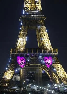 Hearts projected on Eiffel Tower in Paris for Valentines Day, France - 14 Feb 20 Stock Photos