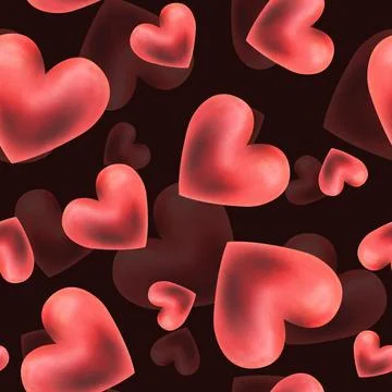 Hearts red passionate, voluminous, different sizes and tilts, romantic for Stock Illustration