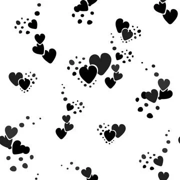 Hearts seamless pattern. Black heart shapes and polka dots. Stock Illustration