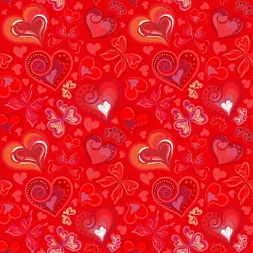 Hearts seamless pattern. Doodle hand draw vector background 스톡 일러스트