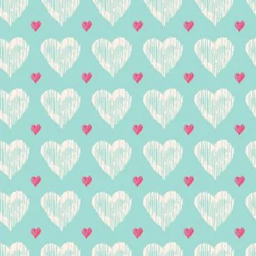 Hearts Seamless pattern. Doodle Valentine. Love symbol. Engraved hand drawn Stock Illustration