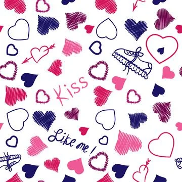 Hearts. Seamless pattern, fabric design, wrapping paper, wallpaper, backgroun 库存插图