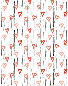 Hearts seamless pattern. Hand drawn grunge line design, ink brush stroke Stock Illustration