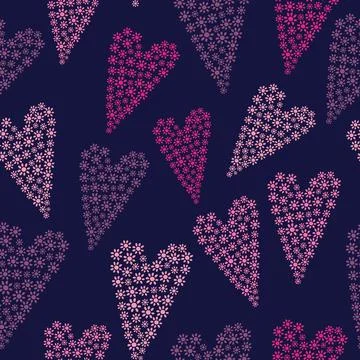 Hearts seamless pattern. Heart shaped flowers. Stock Illustration