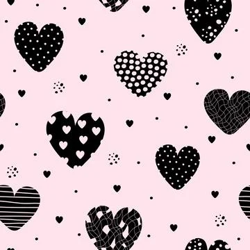 Hearts seamless pattern. Print with abstract texture. Valentine pattern. Stock Illustration