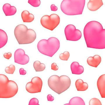 Hearts seamless pattern. Red and pink realistic 3d hearts on white background Illustrazione stock