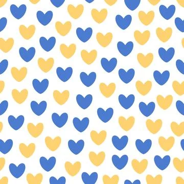 Hearts seamless pattern in Ukraine flag colors. Blue and yellow hearts. Stock Illustration