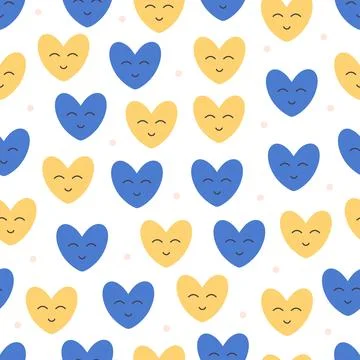 Hearts seamless pattern in Ukraine flag colors. Blue and yellow hearts. 库存插图
