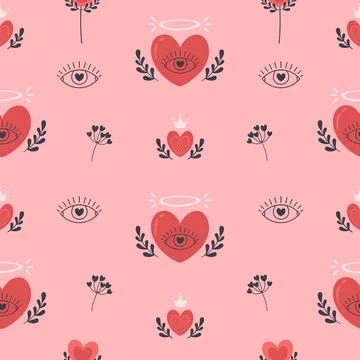 Hearts seamless pattern. Valentines Day, romantic and love element. 스톡 일러스트