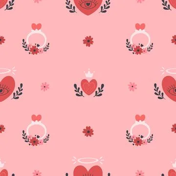 Hearts seamless pattern. Valentines Day, romantic and love elements. 스톡 일러스트