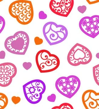 Hearts seamless pattern on white ornamental. Colorful geometry pattern for Stock Illustration