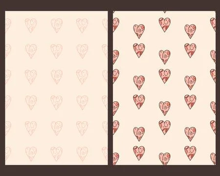 Hearts seamless patterns, collection of 2 illustrations. Hand drawn doodle Stock Illustration